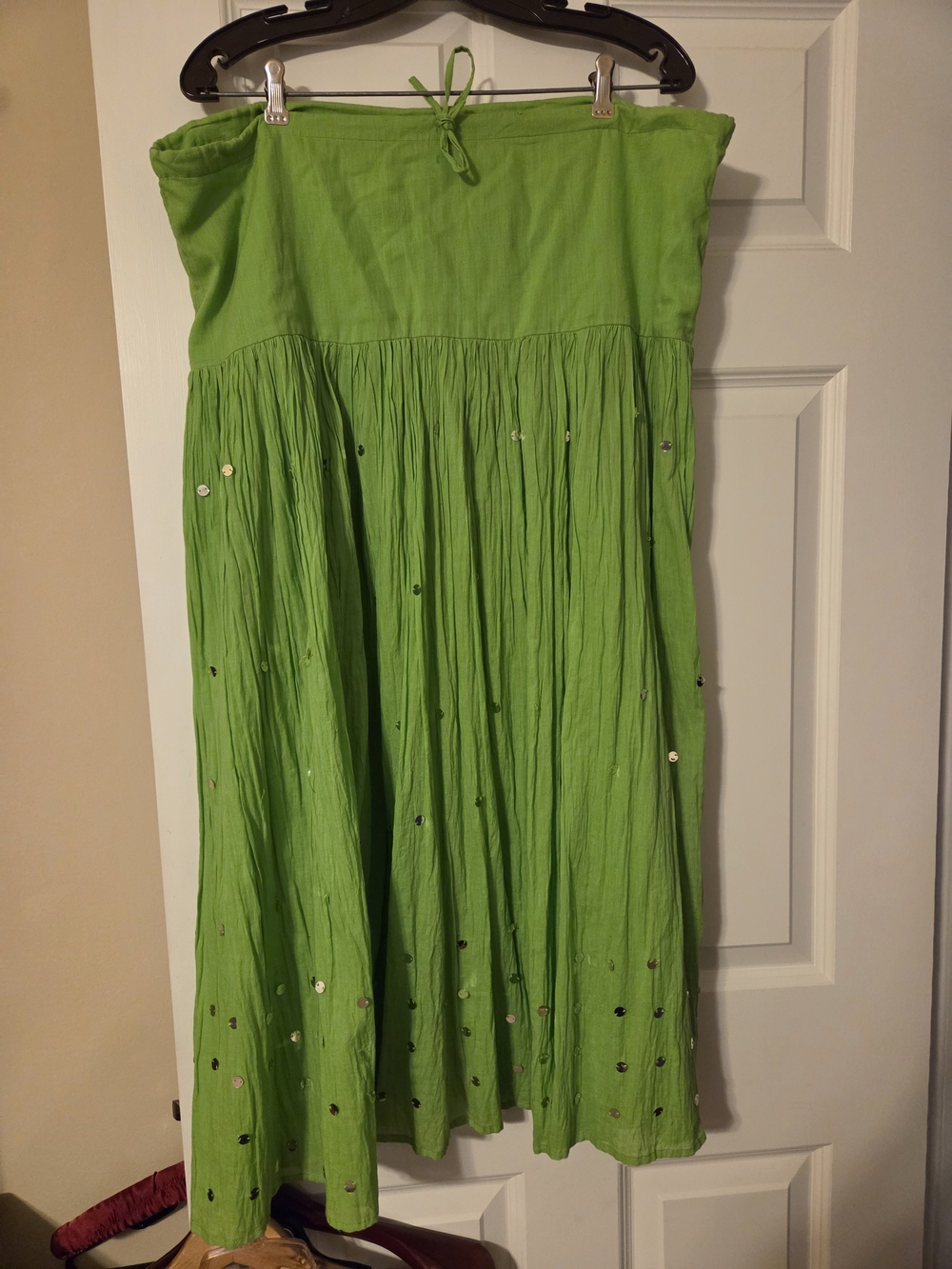 Bright Green Sequin-Accent Midi Skirt